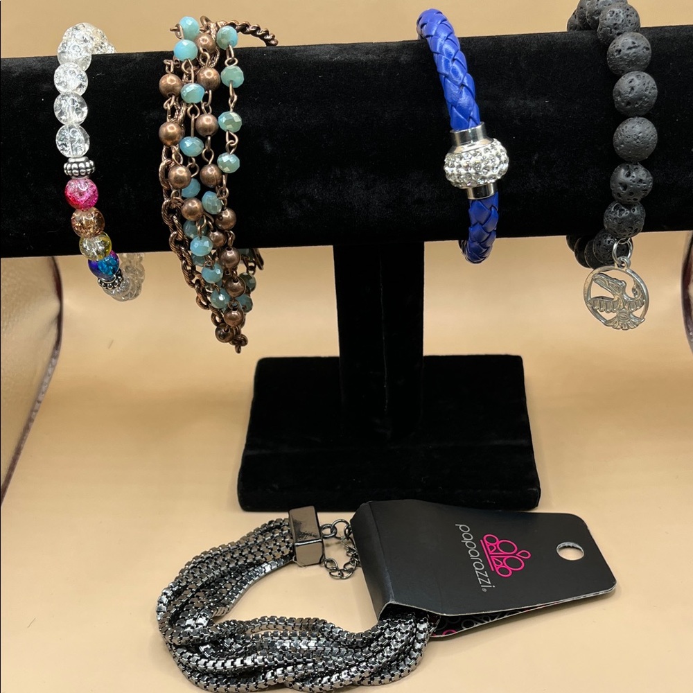 5 Misc. Black and Silver Multi-Strand Braided Bracelet